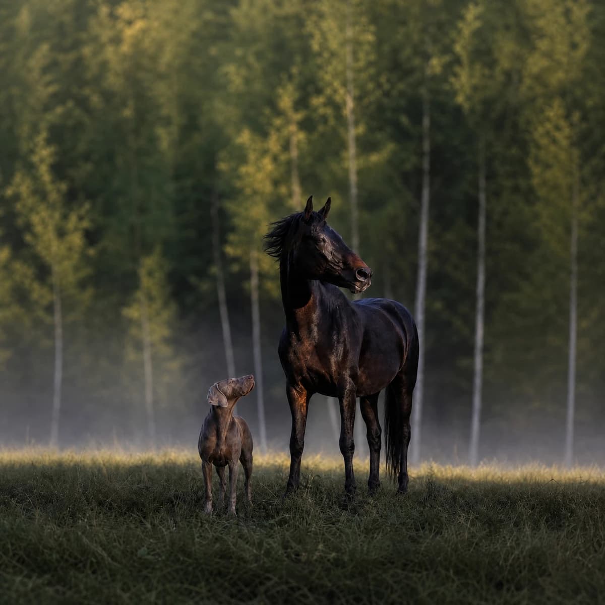 Harmony und Apollo — Araberstute und Weimaraner, die Inspiration für die Marke